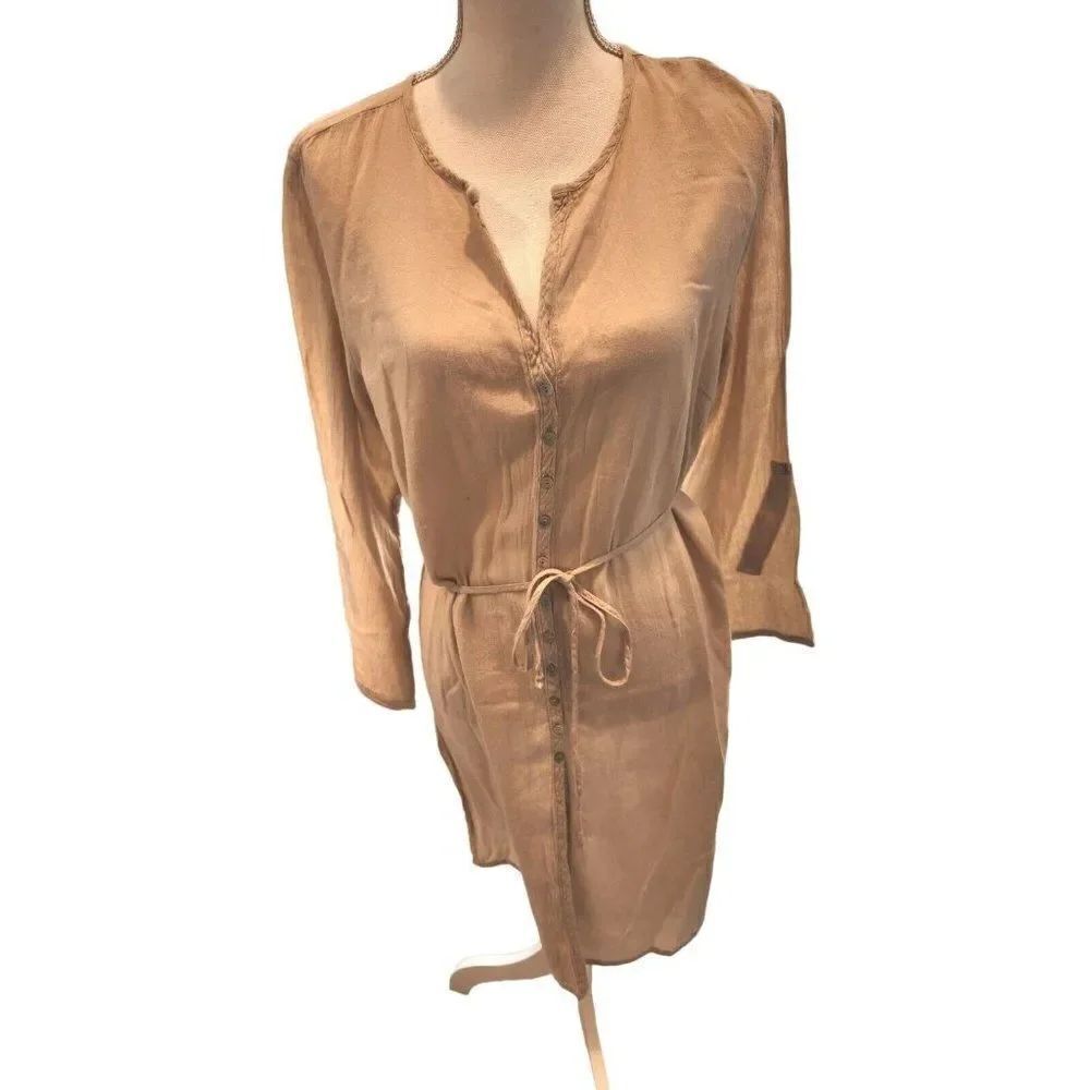 Womens Fresh Produce Over Dyes Tan Soft Cotton Modest Shirt Dress 18